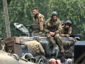 Brad Pitt and Shia LaBeouf are spotted on set of his new film 'Fury'